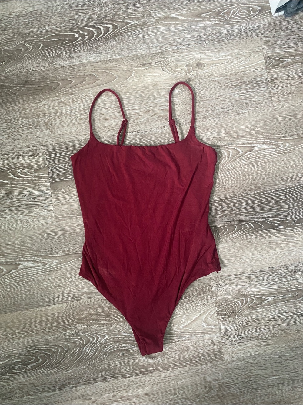 Women’s Burgundy Stretch Scoop Neck Bodysuit with Adjustable Straps